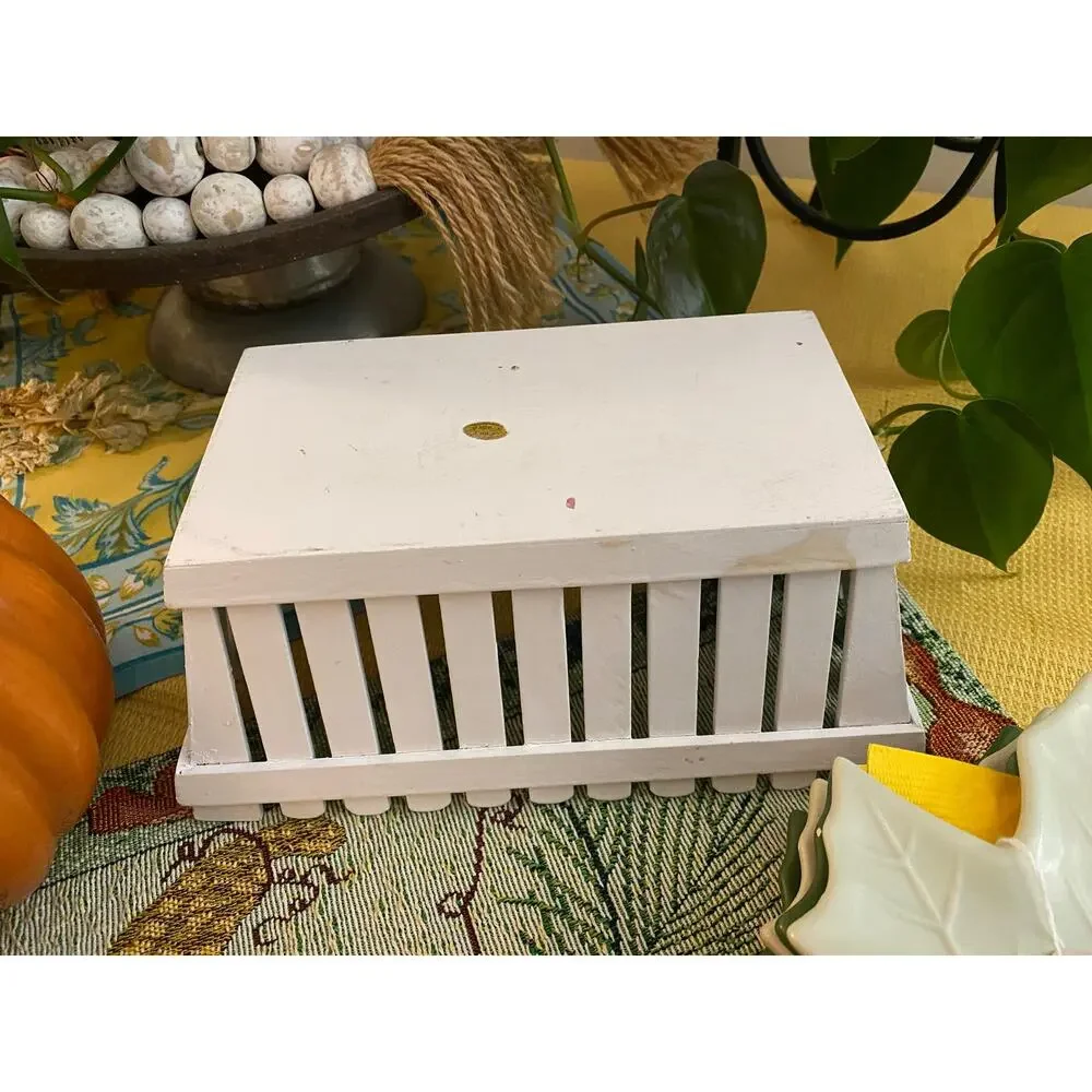 Small White Wood Picket Fence Basket Planter Farmhouse Cottage Decor 7.5